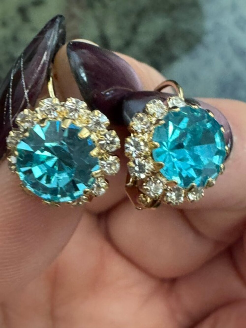 Goldoro Gold Filled Aqua Blue Halo Stud Earrings AAA Cubic Zirconia